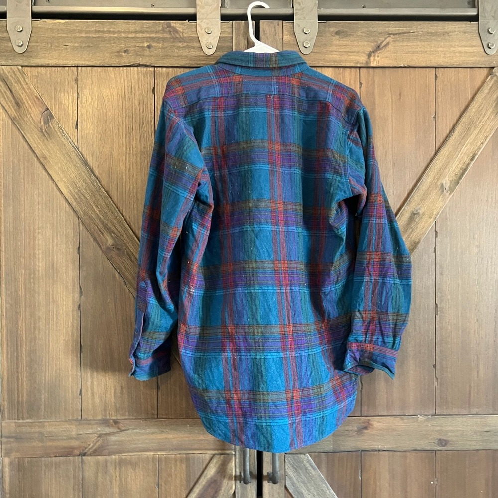 Vintage Pendleton Lobo Wool Plaid Shirt Mens Medium Teal Purple Made in USA - Picture 4 of 5